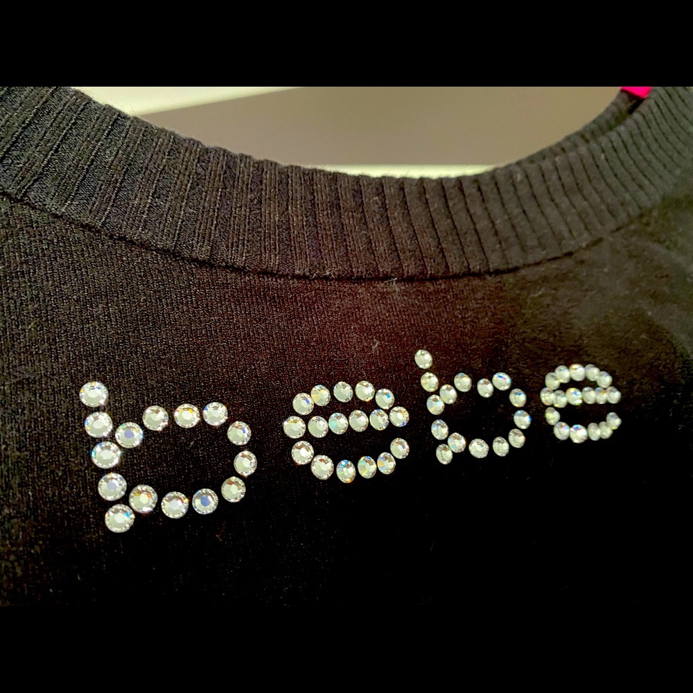 Bebe black rhinestone logo wide neck sweater